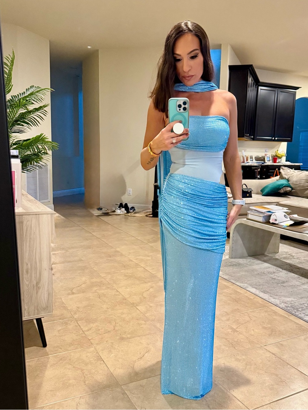 Strapless Light Blue Sequin Evening Gown